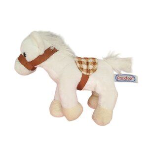 Plush Toy Horse By Prextex White With Brown Accents Small Size Soft & Cuddly Ide